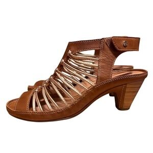 Pikolinis Brown‎ Gold Gladiator Leather Strappy Caged Sandals Woman's Sz 38